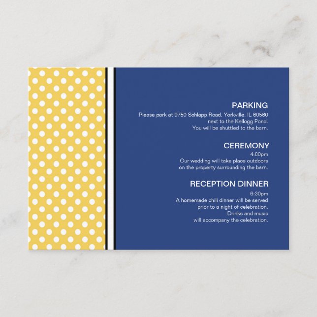 Gelber Polka Dot und Blue Wedding Card Begleitkarte (Vorderseite)