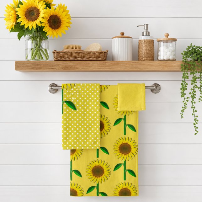 Gelber Polka Dot und Sonnenblumen Badetuch Set (Von Creator hochgeladen)