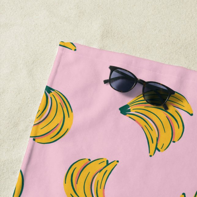 Gelber Pop Art Banana Muster auf rosa Hintergrund Strandtuch (Beispiel)