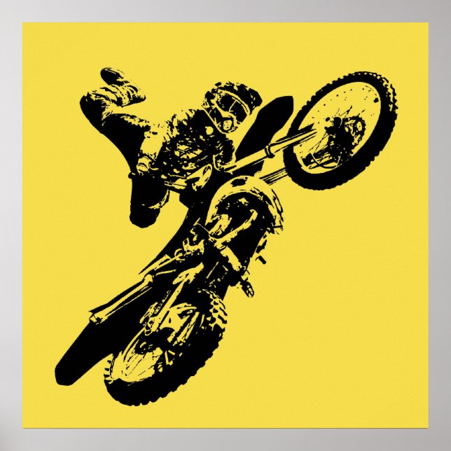 Gelber Pop Art Motocross Motorrad Sport Poster (Vorne)