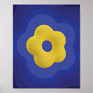 Gelber Pop Blume Kunstposter in Blau Poster