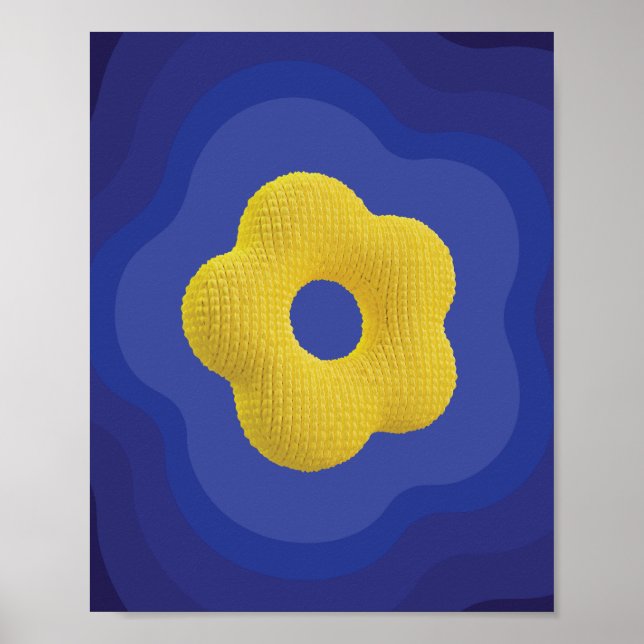 Gelber Pop Blume Kunstposter in Blau Poster (Vorne)