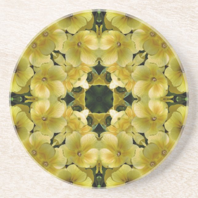 Gelber Primrose Kaleidoskop Untersetzer (Vorne)
