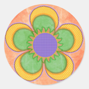 Gelber Punkt Blume Orangefarbene Hintergrundfarbe Runder Aufkleber