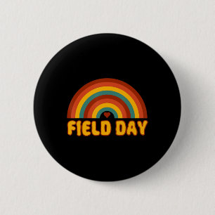 Gelber Regenbogenfeld-Lehrer des Retro-Feldtages Button