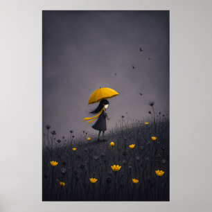 Gelber Regenschirm Dunkle Whimsical Blumenposter Poster