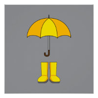 Gelber Regenschirm und Stiefel für Regentage und S