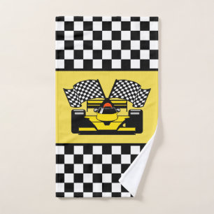 Gelber Rennwagen: Schachbrett-Flagge Handtuch