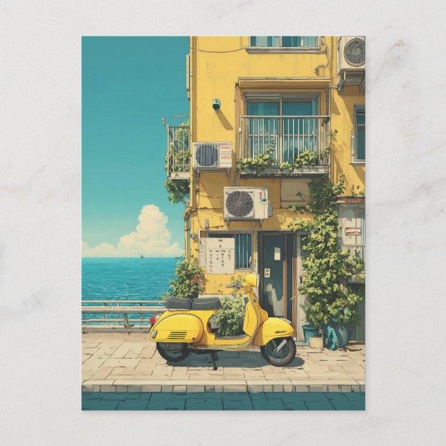 Gelber Roller am Meer Postkarte (Vorderseite)