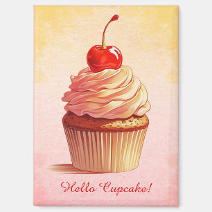 Gelber Rosa Vintage-Stil Kirsch Cupcake Magnet