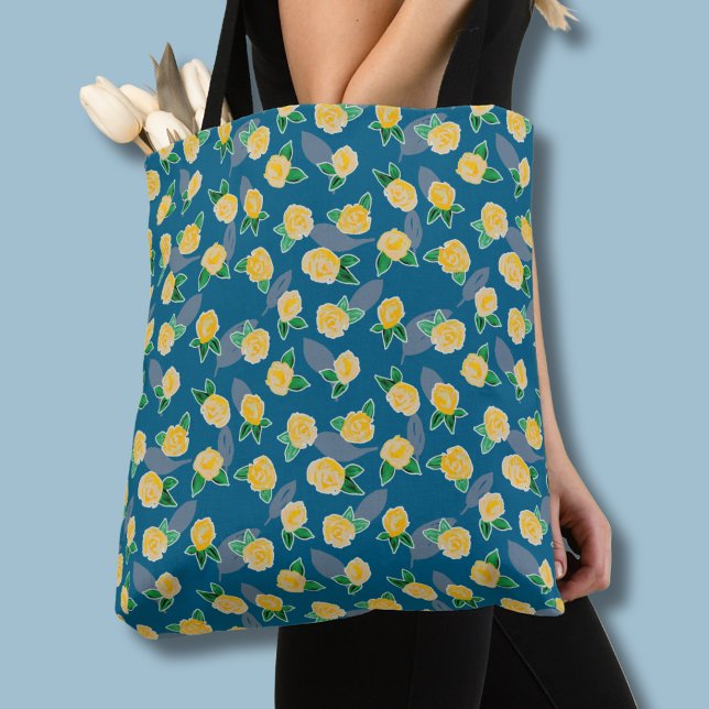 Gelber Rosen Blumen Botanik-Tasche (Yellow rose floral botanical print tote bag)