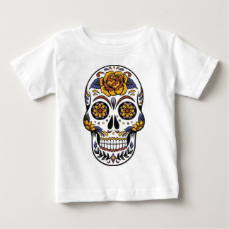 Gelber Rosen-Zuckerschädel Baby T-shirt