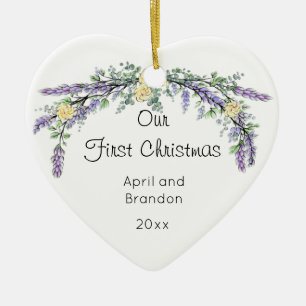 Gelber Rosenlavender Eukalyptus   Weihnachten Keramik Ornament