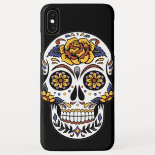 Gelber Rosenzucker-Schädel auf schwarz Case-Mate iPhone Hülle