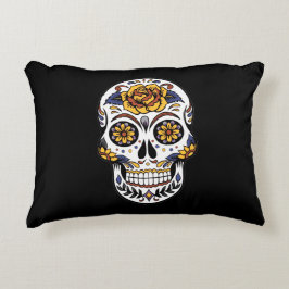 Gelber Rosenzucker-Schädel auf schwarz Dekokissen
