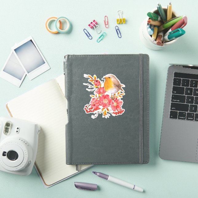 Gelber Rotkehlchen und rote Pfeffer Aufkleber (iPad Hülle)