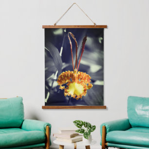 Gelber Schmetterling Orchid-Blume Wandteppich Mit Holzrahmen