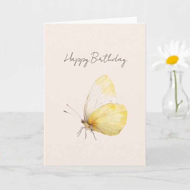 Gelber Schmetterlings-Geburtstag Karte (Kleine Pflanze)