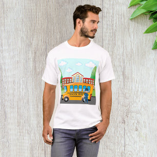 Gelber Schulbus mit Fahrer und Schulgebäude T-Shirt