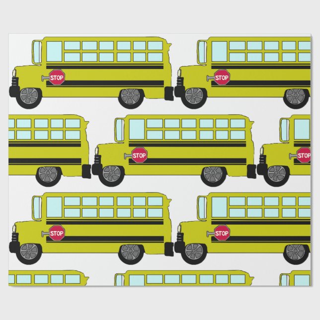 Gelber Schulbus mit Stoppschild Geschenkpapier (Flach)
