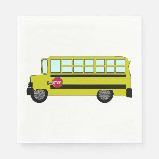 Gelber Schulbus mit Stoppschild Serviette (Vorderseite)