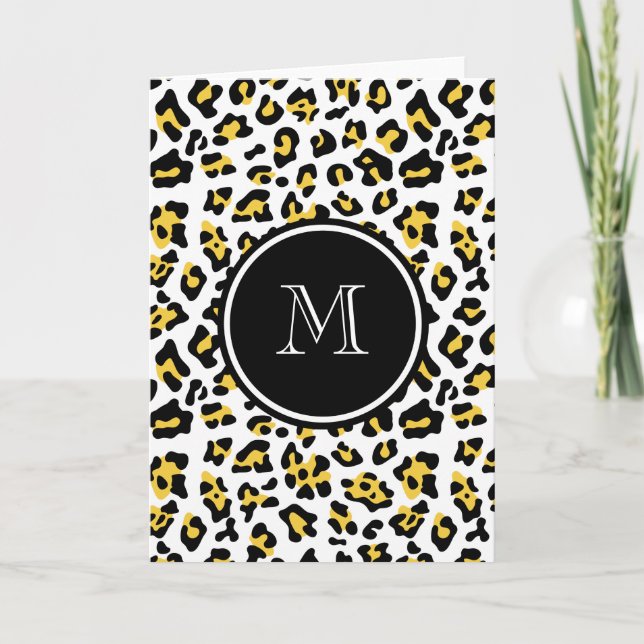 Gelber schwarzer Leopard-Tierdruck mit Monogramm (Vorderseite)