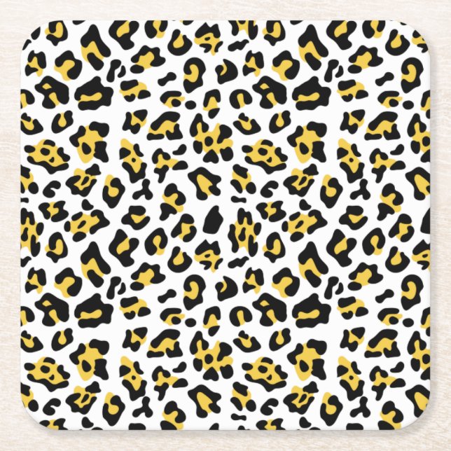 Gelber schwarzer Leopard-Tierdruck-Muster Rechteckiger Pappuntersetzer (Vorderseite)