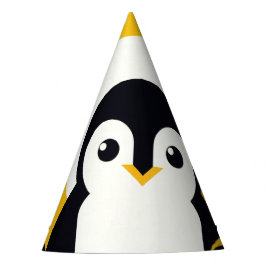 Gelber schwarzer Retro-Pinguin im geometrischen Mu Partyhütchen