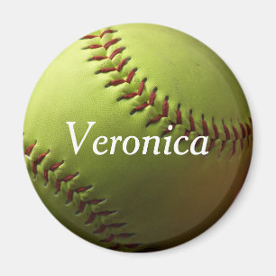 Gelber Softball Mini mit Namen Magnet