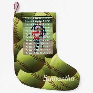 Gelber Softball mit Spieler-Foto Kleiner Weihnachtsstrumpf