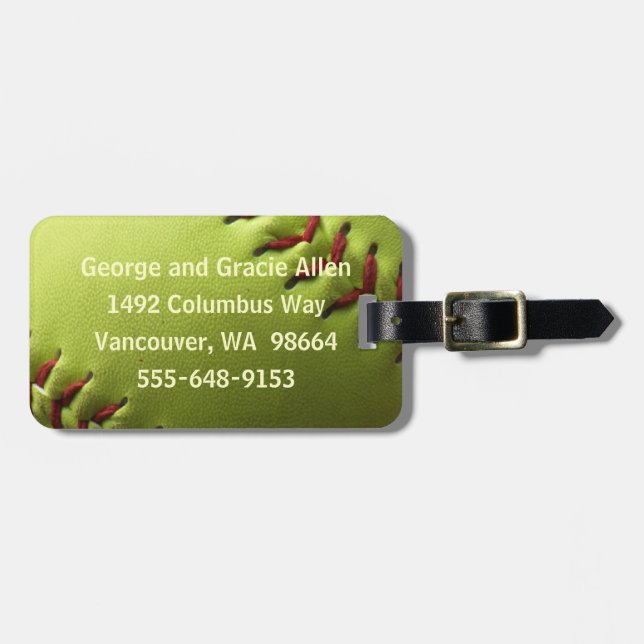 Gelber Softball-Single Gepäckanhänger (Vorderseite horizontal)