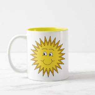 Gelber Sommer Sun mit einem glücklichen Gesicht Zweifarbige Tasse