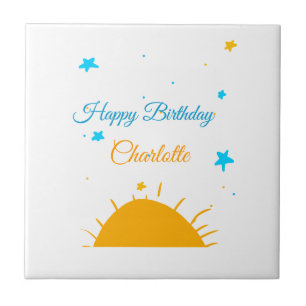 Gelber Sonne blaue Sterne Alles Gute zum Geburtsta Fliese