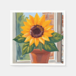Gelber Sonnenblumen-Topf Floral Aquarell Serviette