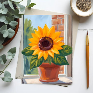Gelber Sonnenblumentopf Blumen-Aquarell Postkarte