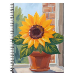 Gelber Sonnenblumentopf Floral Wasserfarbe Notizblock