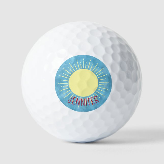 Gelber Sonnenschein im Individuelle Name mit blaue Golfball (Vorderseite)