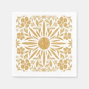 Gelber Sonnenschein und Blumendruck Party Napkin Serviette