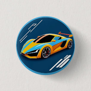 Gelber Sportwagen auf blauem Hintergrund Button