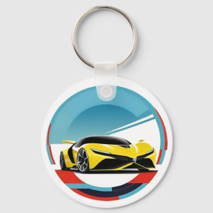 Gelber Sportwagen in moderner illustrativer Rundfo Schlüsselanhänger