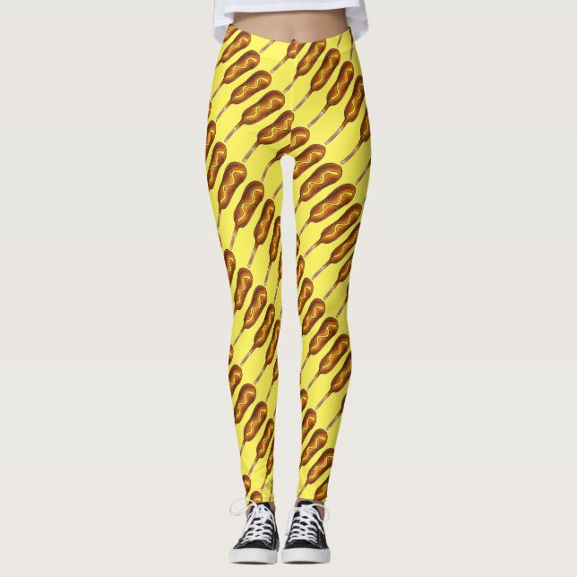 Gelber Staat Mais Hund Corndog Senf Hot Dog Leggings (Vorderseite)