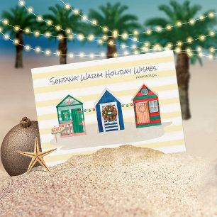 Gelber Strand Warmwünsche Strandhütten Urlaubskart Feiertagskarte