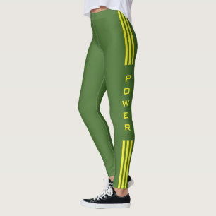 Gelber Streifen, grüner Leggings Power Text