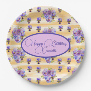 Gelber Streifen Shabby Chic floral Geburtstag Pappteller