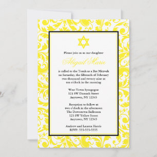 Gelber Swirl Damask Bat Mitzvah Einladungen