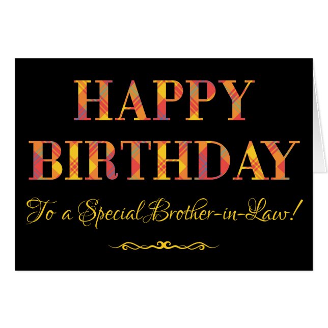 Gelber Tartan auf schwarzem Geburtstag für (Vorderseite (Horizontal))