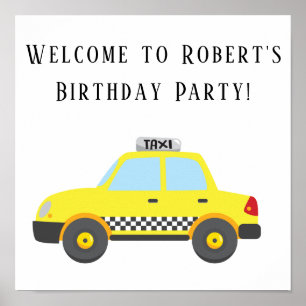 Gelber Taxi-Geburtstagsfeier-Quadrat-Poster Poster