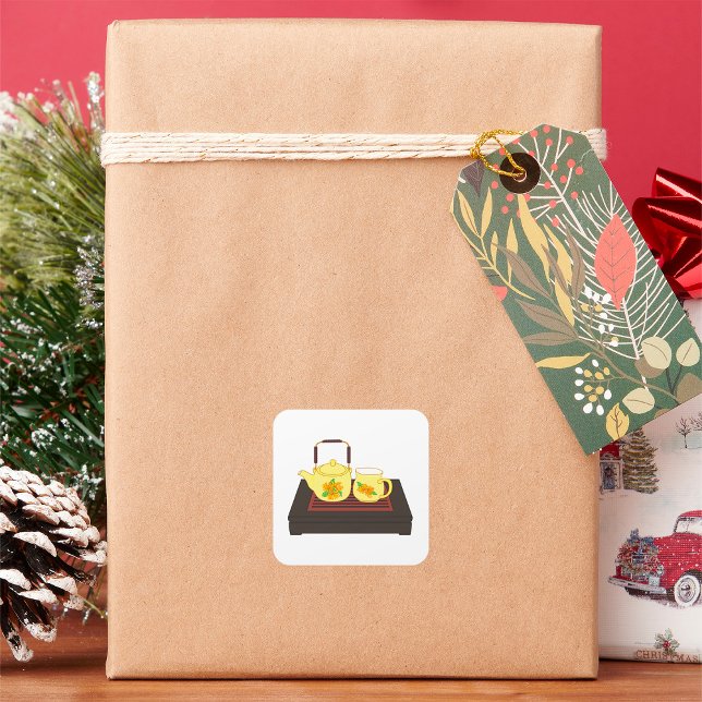 Gelber Teekessel Set Square Sticker (Von Creator hochgeladen)