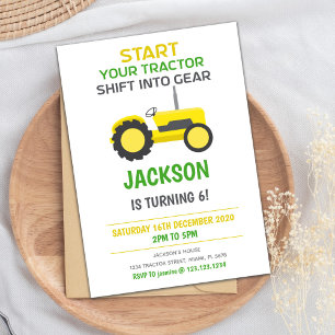 Gelber Traktor zum Geburtstag Einladung