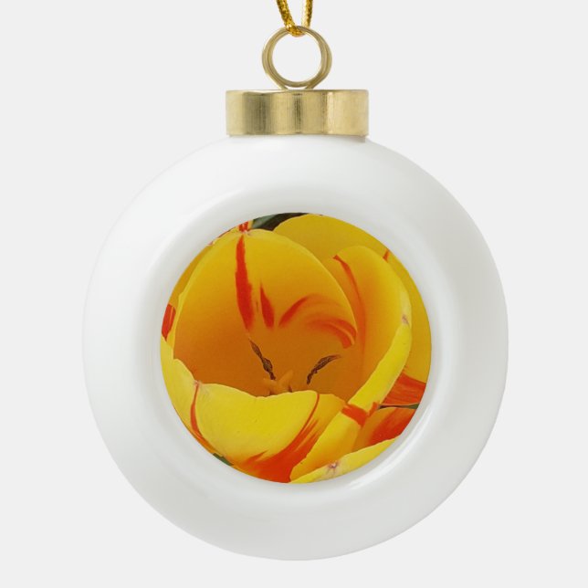 Gelber Tulip Keramik Kugel-Ornament (Vorderseite)
